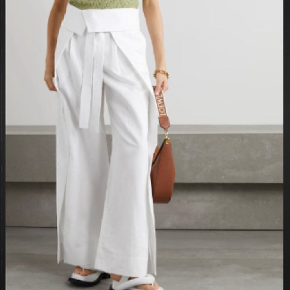 A.L.C. Emilio Wide-leg in White, Tie Waist Linen Blend Pants NWT $395